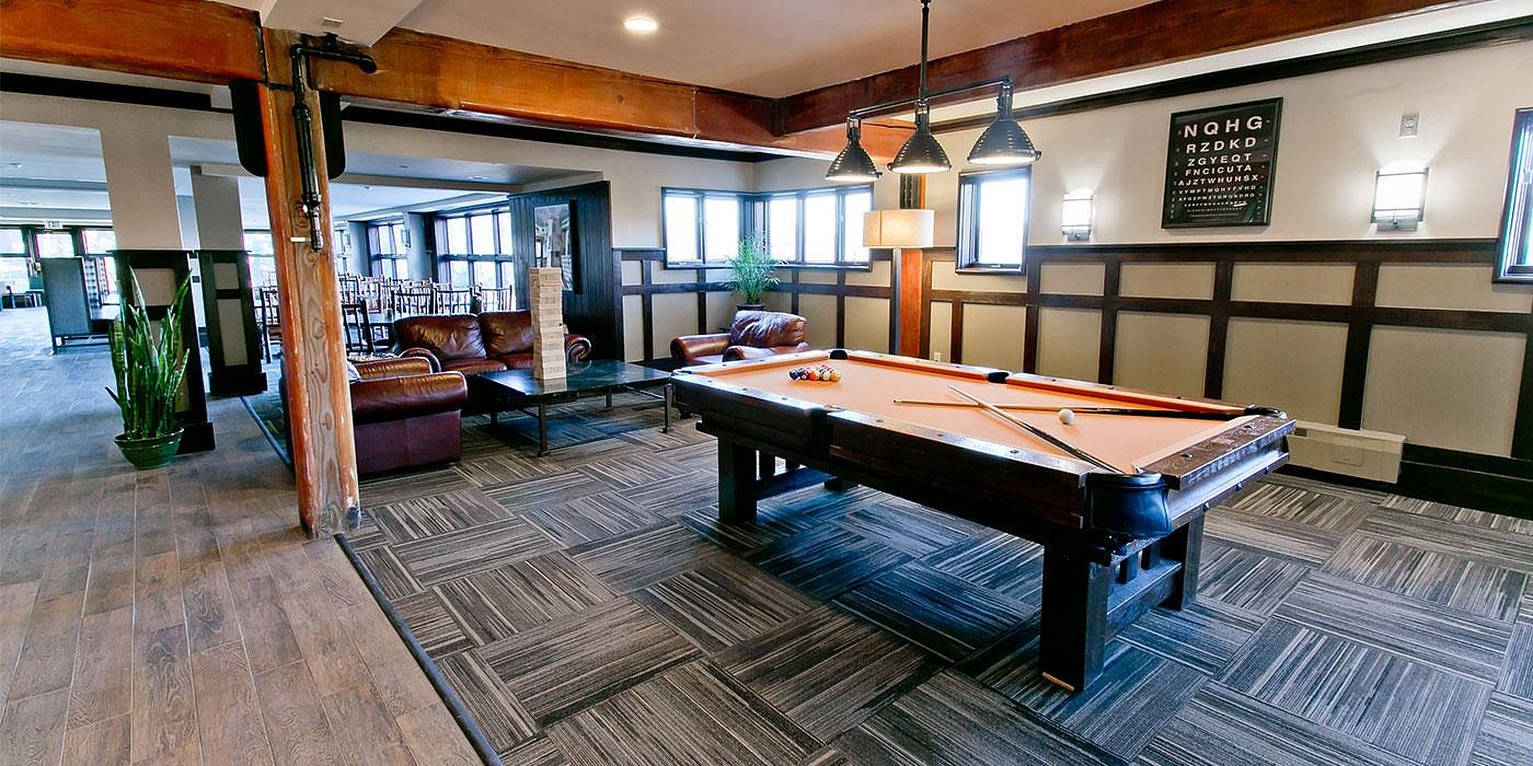 Retro game room with pool table