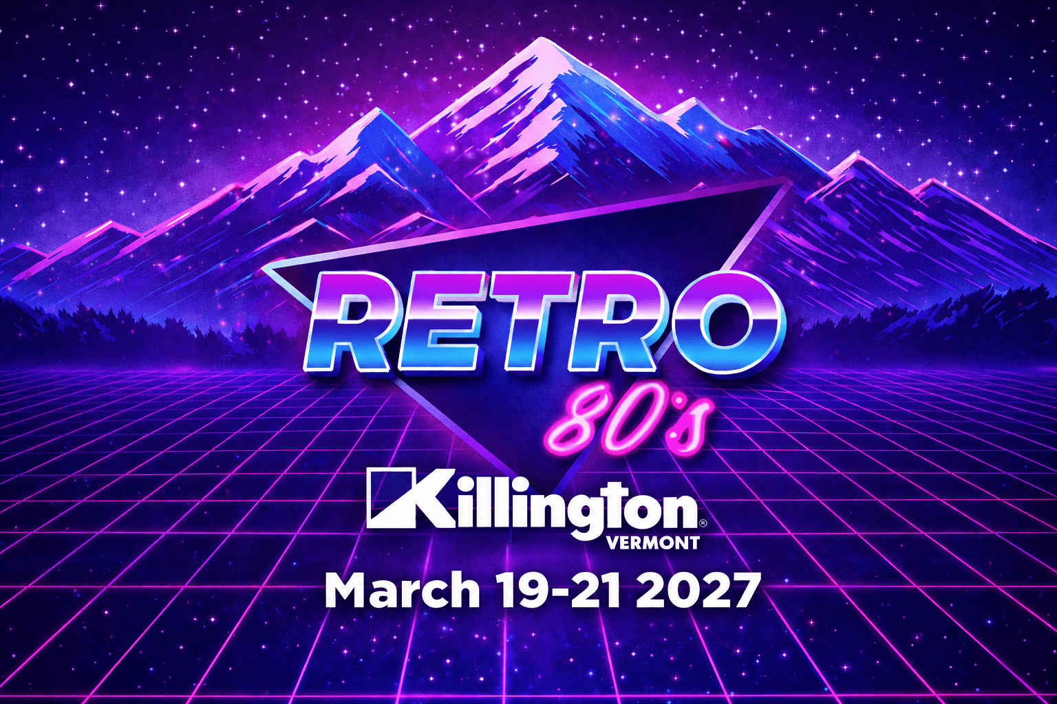 Retro 80's Weekend at Killington neon mountain graphic
